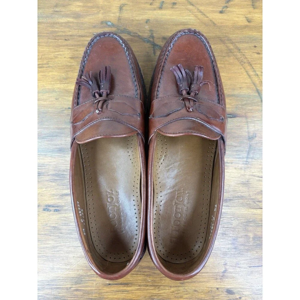 Vintage FootJoy Classics Street Loafers Shoes 9.5C Brown Calfskin Woven USA